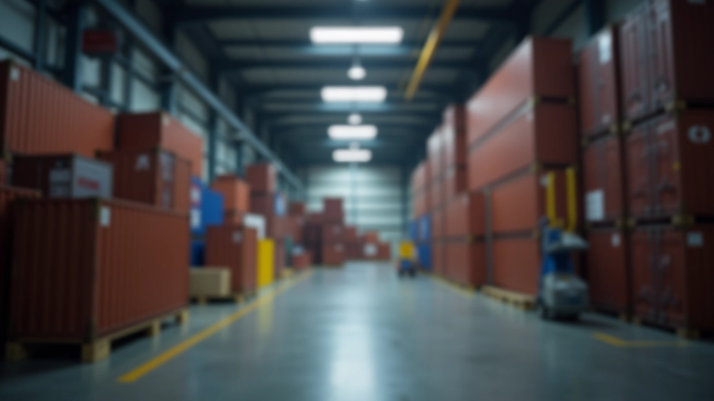 Modern logistics warehouse with organized shipping containers and international trade equipment