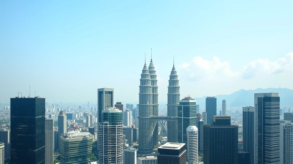 Modern Malaysian cityscape with Petronas Twin Towers and contemporary buildings during daytime, reflecting economic development and urban growth